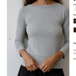 Donni The Baby Rib Boat Neck, Size Small in Heather Grey